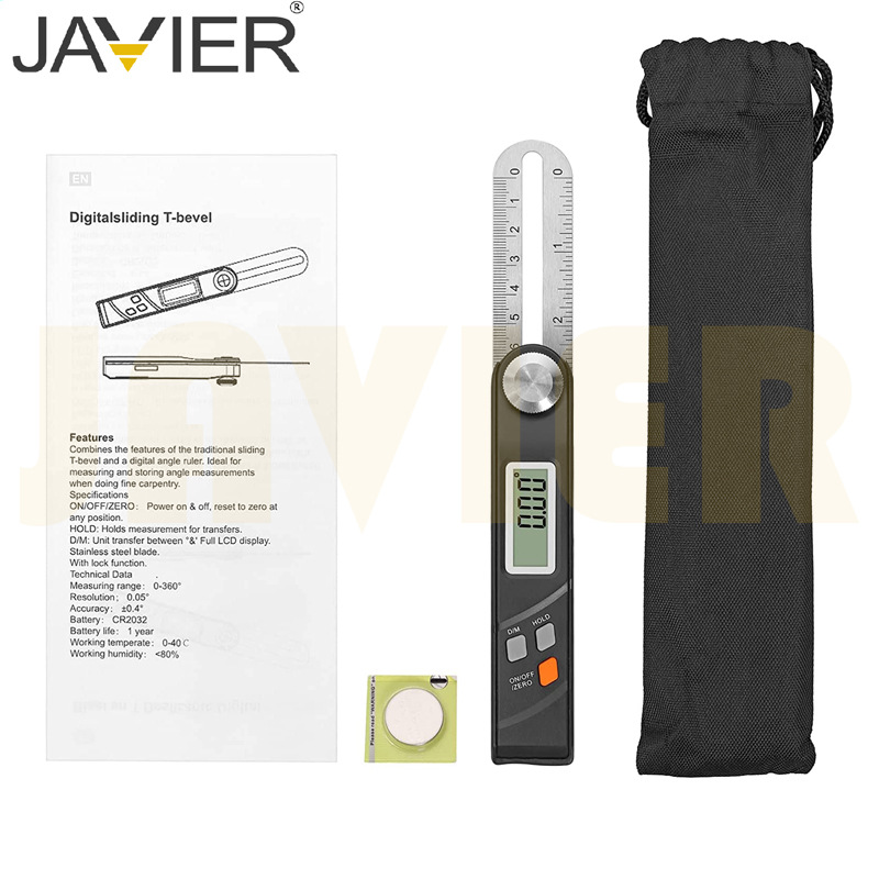 JAVIER不锈钢 0-360度数显T型活动角度尺 数显角度尺角度仪批发