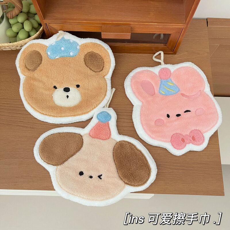 Copyright Hangable Thickened Super Absorbent Cute Cartoon Hand Towel Coral Fleece Small Square Kitchen Bathroom Dual-Use