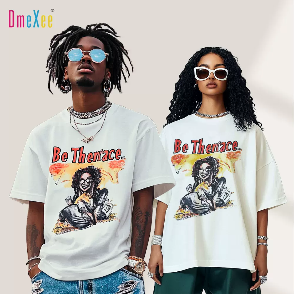 跨境亚马逊夏情人节重磅男士宽松新款圆领休闲上衣短袖t恤纯棉男