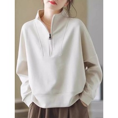 高含棉高级感米白色立领卫衣女2025春季新款高级感长袖外套上衣