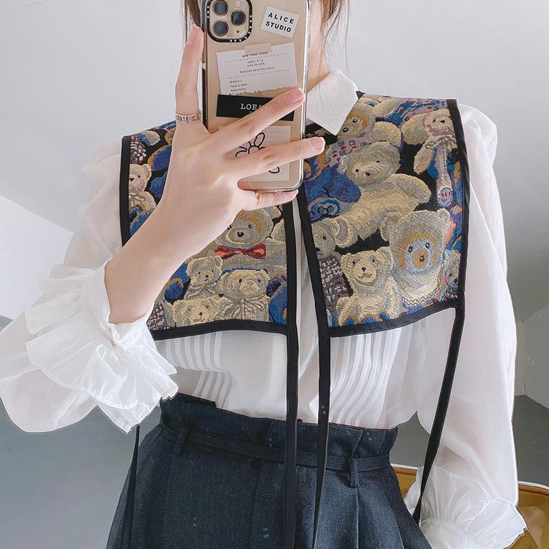 Japanese and Korean Style Sweet Lace-Up Blouse Embroidered Women's Small Vest Spring and Autumn Dress Vest Neck Protection Air Conditioning Small Shawl