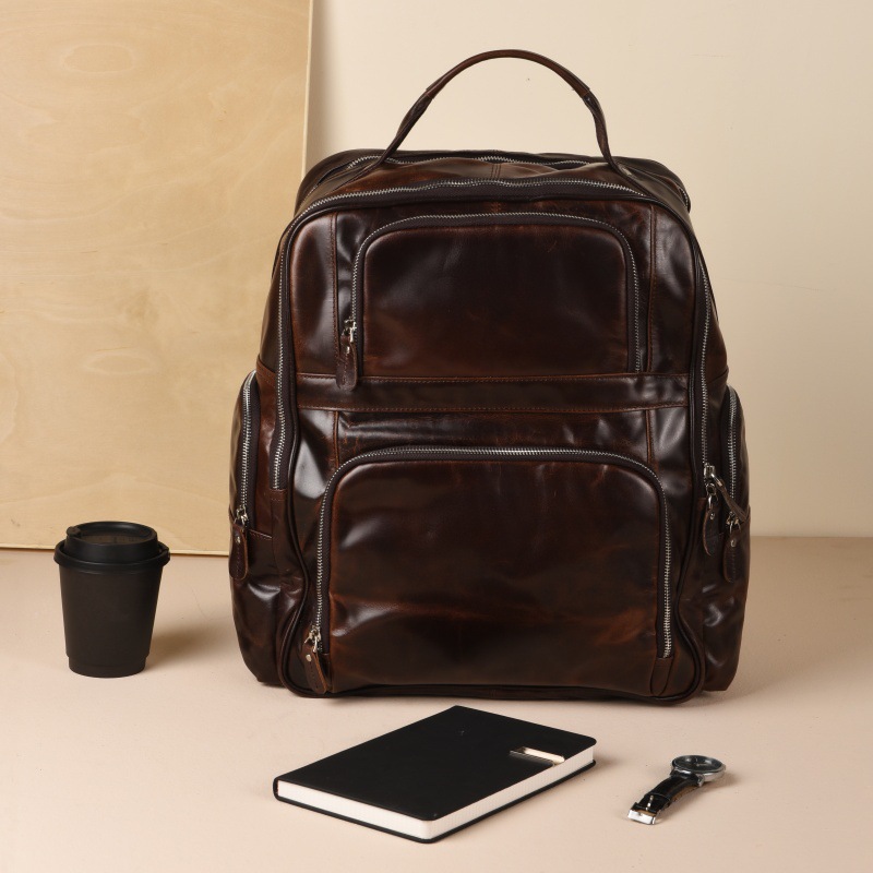 New genuine leather men's backpack, high-end first-layer cowhide travel casual bag, backpack for business commuting and computer use