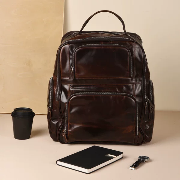 New genuine leather men's backpack, high-end first-layer cowhide travel casual bag, backpack for business commuting and computer use