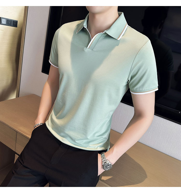Mulberry silk short sleeved Polo shirt for men's casual, business, light luxury, ruffian and handsome T-shirt, ice silk, no iron_voghion.com
