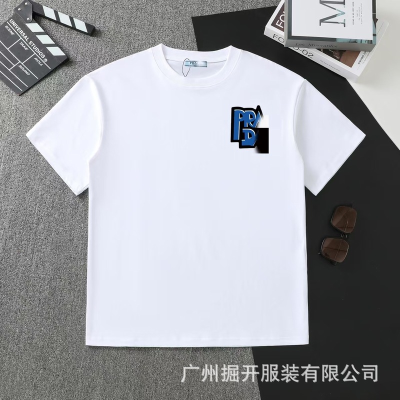 クロスボーダー 2025 夏のトレンドブランド P ファミリー新レタープリントラウンドネック Tシャツカジュアルファッショントレンド半袖男性と女性|undefined
