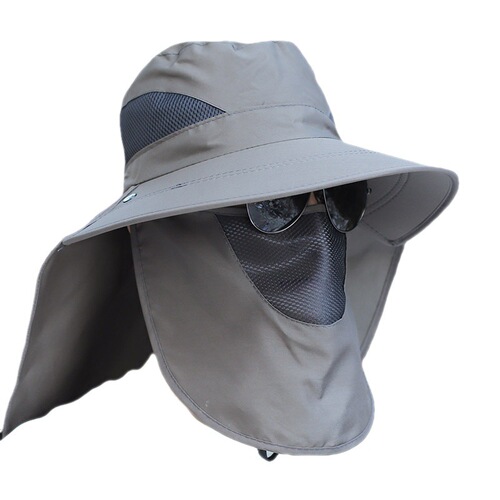 Outdoor Fishing Hat for Men - Solid Color Sun Hat, Windproof, UV Protection, Breathable, Insect-Proof Sunshade Scarf