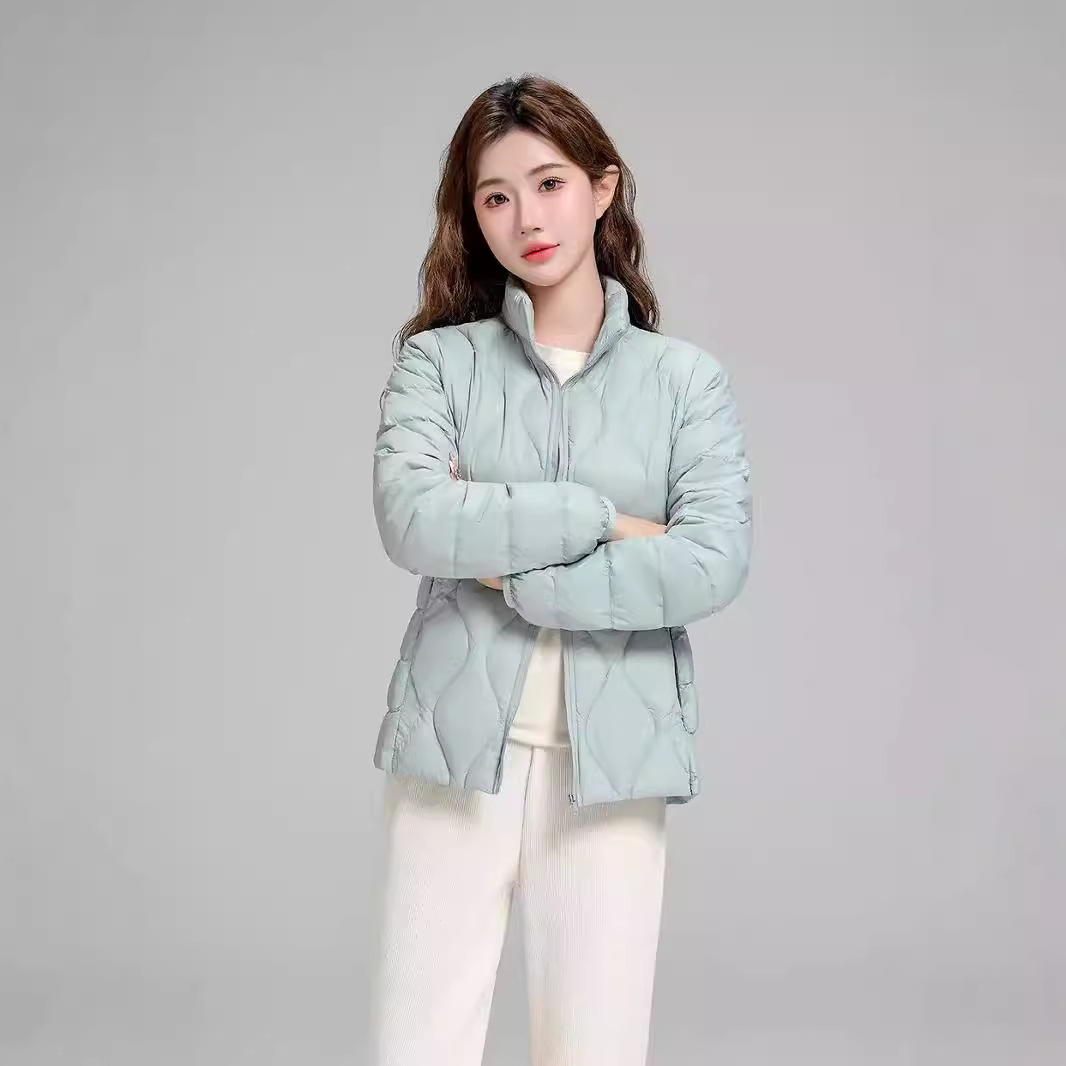 Down Jacket Women's Short Autumn and Winter New Slim Vertical Collar Fashionable Trendy Coat High-end White Duck Down Three-proof Slim Gourd