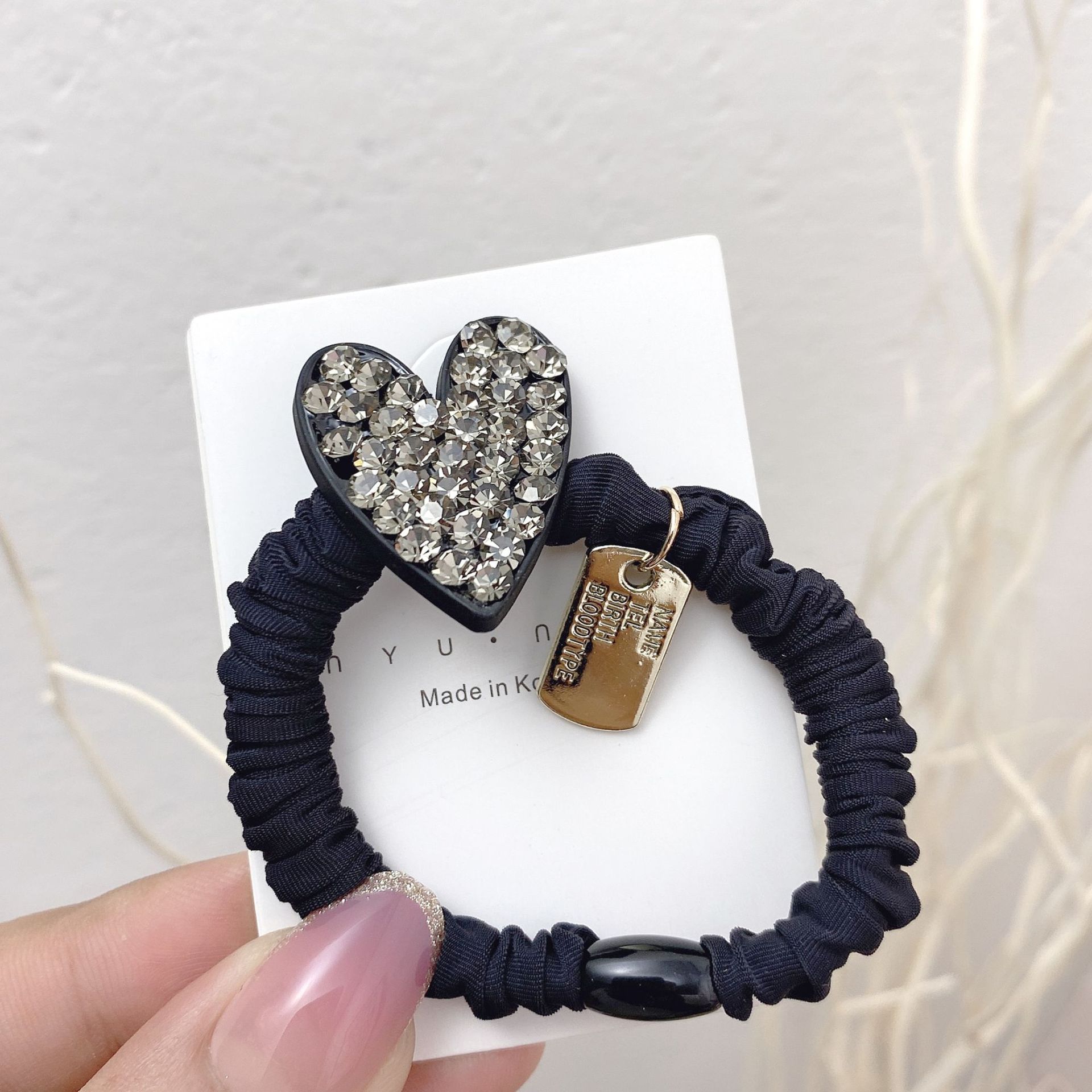 韩版简约捷克水钻爱心发圈 秋季新款几何形面膜发绳基础皮筋批发