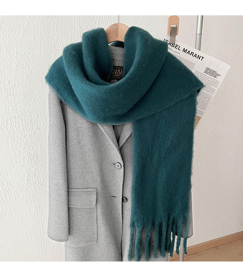 Solid color mohair with lazy style, soft fluffy solid color, big pull hair warm scarf for students and couples_voghion.com