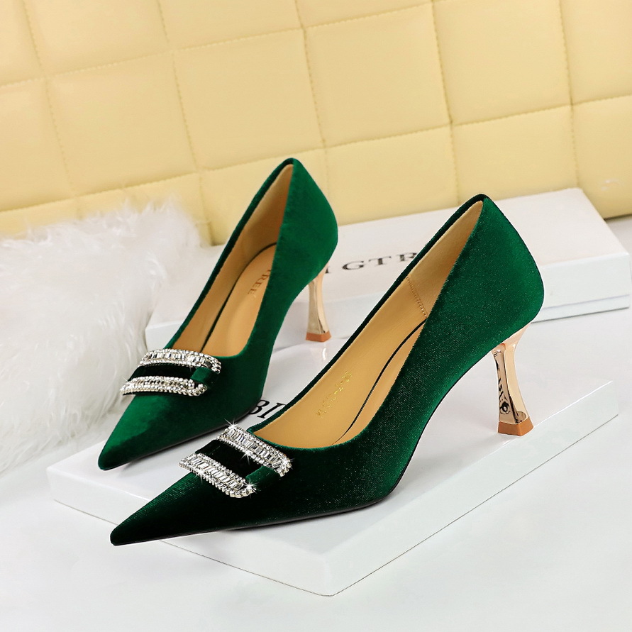 1818-K76 European And American Style Fashionable Party Women's Shoes, High-heeled, Shallow Pointed Toe, Suede, Metal_vogvips.com