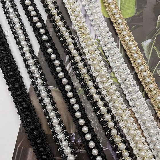 Non-elastic Pearl Ribbon Lace 1cm Pearl Bilateral Ribbon Bar Code Spot Shoes and Hats Accessories DIY Garment Accessories
