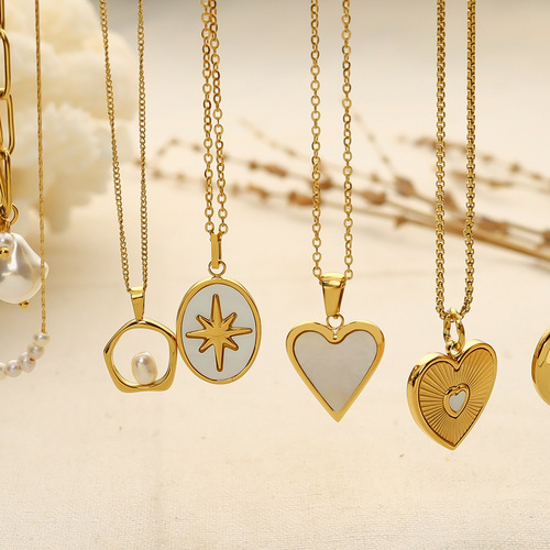 Korean style simple love shell pearl necklace that does not fade, female niche high-end sense 18k gold plated clavicle chain necklace
