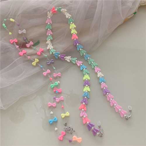  New Japanese & Korean Candy Color Butterfly Lapel Pin Acrylic Necklace Chain Eyeglass Chain Strap for Women Cross-border