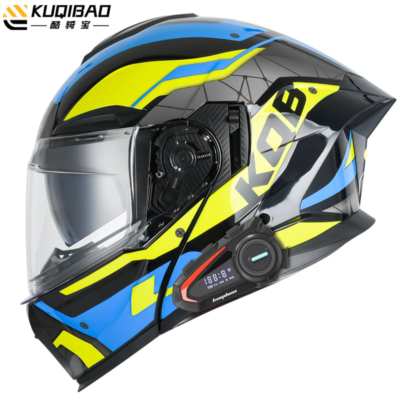 Lens 3C Certified, Universal Motosiklet kaskı (dəbilqə) - gloss-black-guardian-yellow-blue-with-k20-bluetooth-white-lens-m