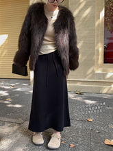 高腰抽绳黑色针织半身裙A字直筒显梨形遮肉秋冬新款百搭中长裙