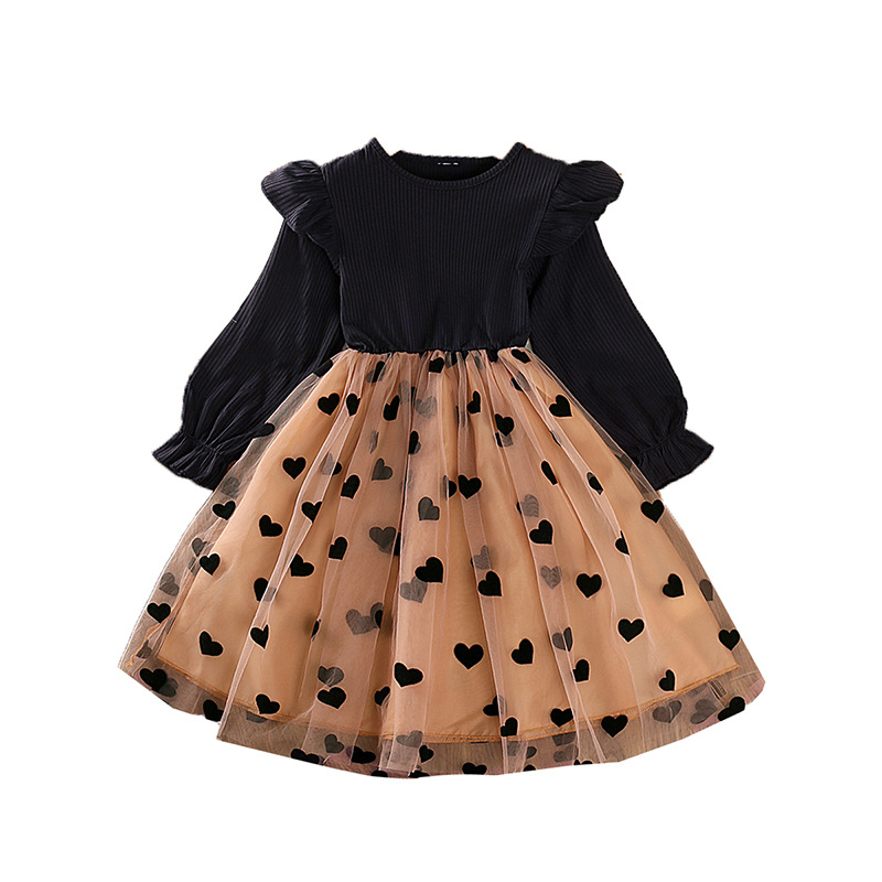 24 Neue Frühling Mädchen Valentinstag Liebe Mesh Prinzessin Langarm Kinder Kleid_voghion.com