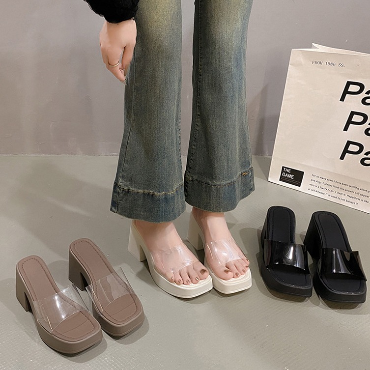 Chaussons hauts grande taille pour femmes, été, extérieur, nouvelles sandales transparentes à une bride, décontractées, semelle épaisse, talon épais, 2025_voghion.com