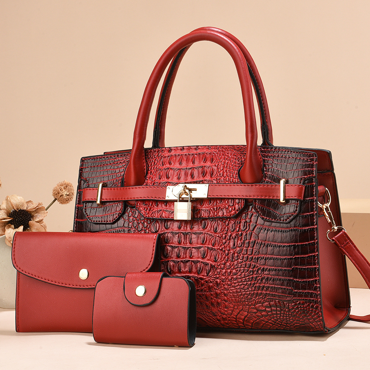 Taizhou bolso de mujer tres piezas paquetes de bolsos de mano clásicos bolsos de hombro con patrón de cocodrilo bolsos transfronterizos