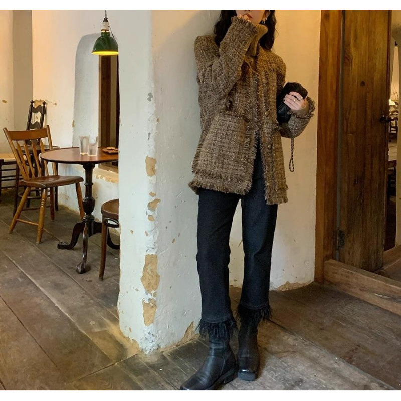 2025 New Design Tassel Small Fragrance Jacket Women's Autumn and Winter Rad Mid-Length Thickeneded Tweed Top