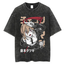 Vintage Washed Tshirts Chainsaw Man Anime T Shirt for Men Ha