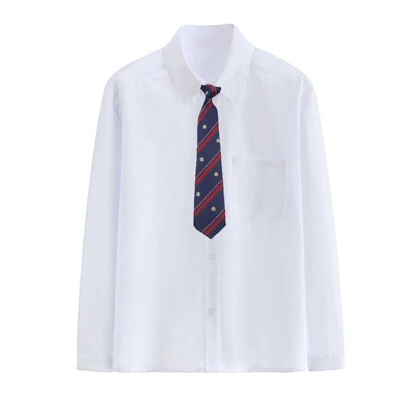 Men's white long sleeves + dark blue crown tie
