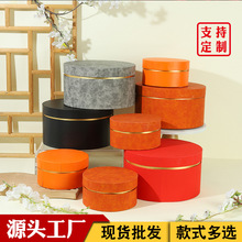 圆形喜糖盒新年礼物盒结婚喜庆礼盒红色金边包装盒橙色礼品盒精美