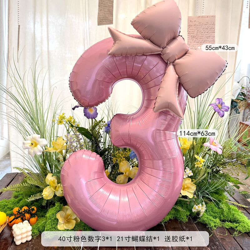 40インチのピンクの蝶結びの数字の風船の赤ちゃんの1歳のパーティーは女の子の誕生日の簡単な配置の道具を飾ります。|undefined