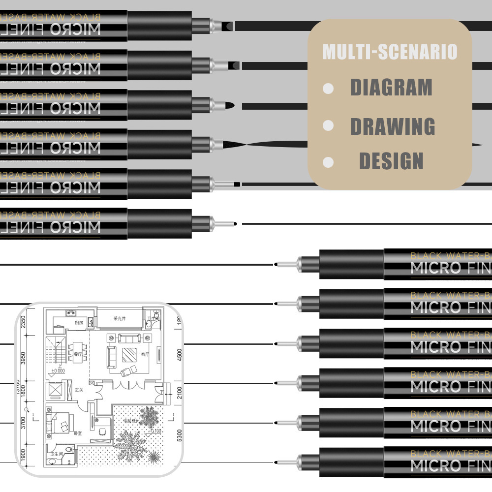 Cross-Border Needle Tip Pens for Art, Specialized Outlining Pens for Students, Anime Hand-Drawing Pens, Black Waterproof Sketching and Outlining Pen Set