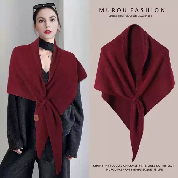 Wholesale Autumn and Winter New Style Wool Blend Triangle Shawl for Women, Warm Thick Knitted Scarf, Solid Color Versatile Cape