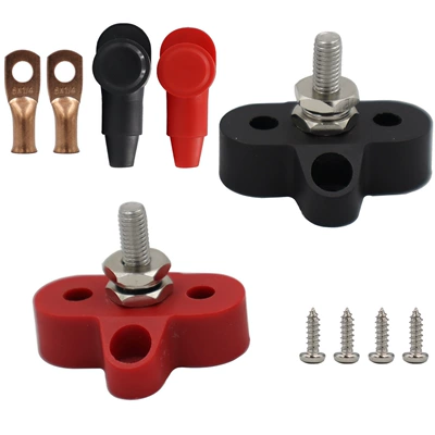 wiring terminal stainless steel | Power supply, ignition system accessories - red-and-black-single-stud-m6