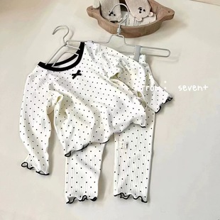 Spring and Autumn Girls' Home Clothes suit Baby's Western-style Children's Personality Trendy Sweet Bow Polar Ear Pajamas
