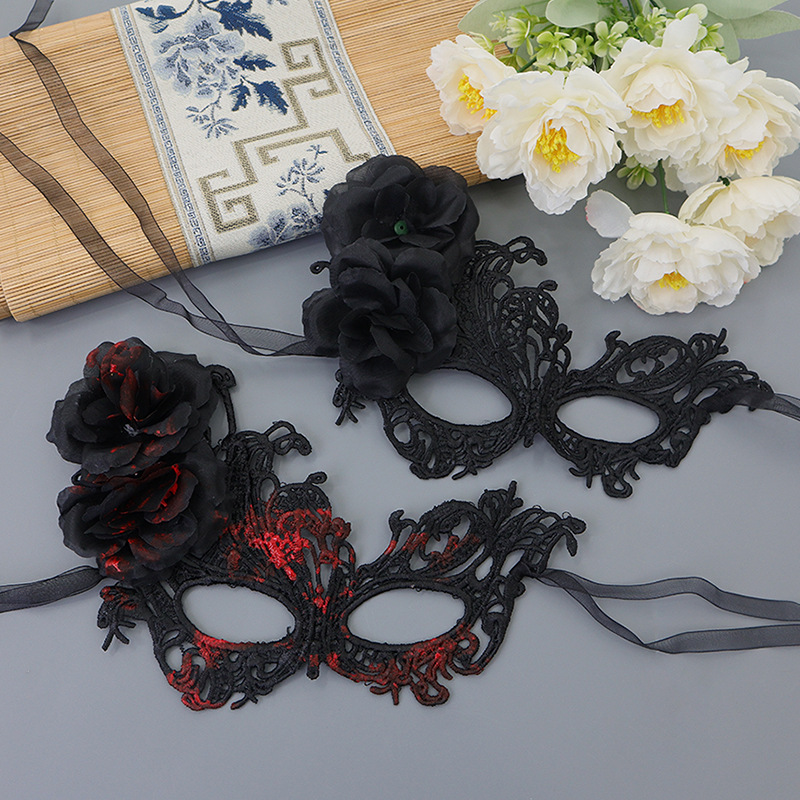 Halloween nueva máscara de encaje de rosa caliente misteriosa sexy mitad cara adorable gato orejas conjunto de banda de pelo