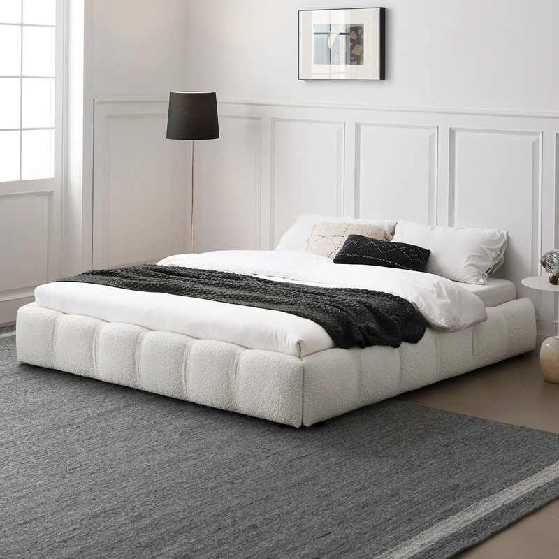 侘寂風泡芙無床頭床奶油小戶型主臥床法式落地布藝床民宿酒店大床