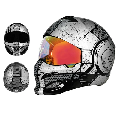 Full-Face Electric Motorcycle Helmet for — Motosiklet kaskı (dəbilqə) - 856-mecha-gray-colorful-mirror-m55-56