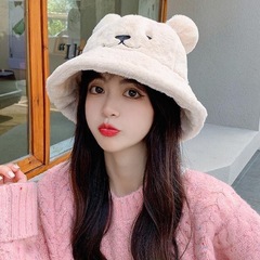 秋冬の熊の耳のぬいぐるみの漁師の帽子の女性の日本の柔らかい妹の甘くてかわいい学生の百合は厚い保温の盆の帽子を厚くします。