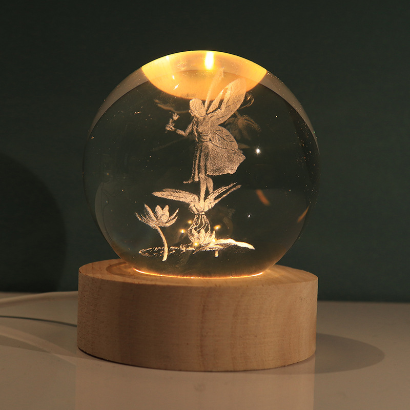 Lámpara decorativa 3D con bola de cristal – figura luminosa de Stitch, regalo creativo y luz nocturna