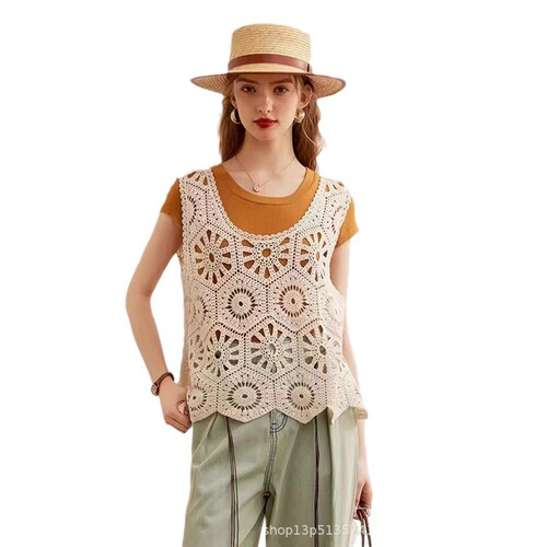 Summer hot girl design lacework mesh strap women's innerwear knitted vest outerwear sleeveless cover shirt top 