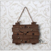 美式乡村创意实木挂钟家居酒吧时尚装饰原木时钟复古怀旧钟表