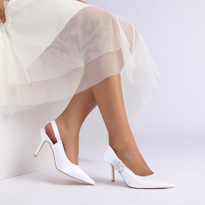 2025 Women's High-Heeled Pointed Toe Back Strap Rhinestone Wedding Shoes Bridal Shoes Bridesmaid Shoes Banquet Shoes 1962-62