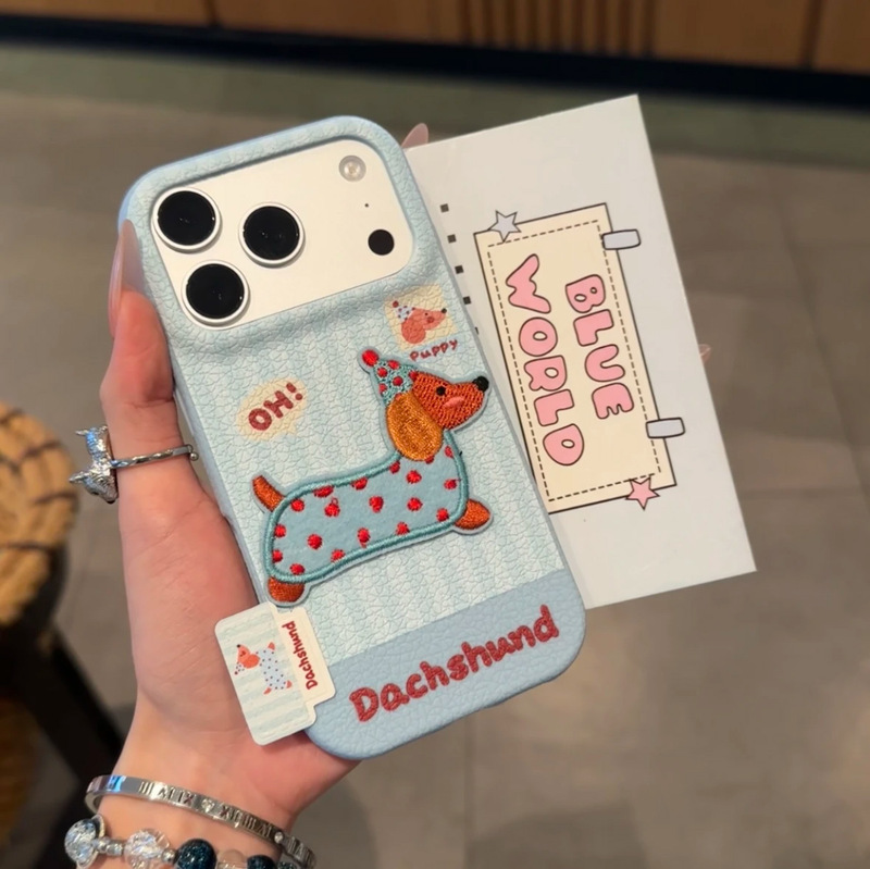 Suitable for Apple 17 Phone Case, 16 Pro Max Shockproof, 15 Pro Full Coverage, 13/14 Protective Case with Blue Dalmatian Embroidery