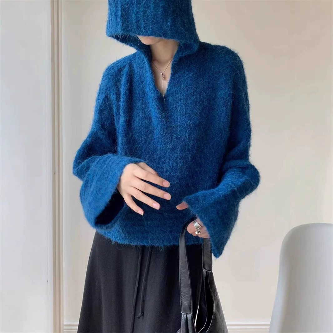 Французский высококачественный вязаный худи для женщин 2025 ранняя осень новый корейский стиль свободный ленивый короткий вязаный жакет