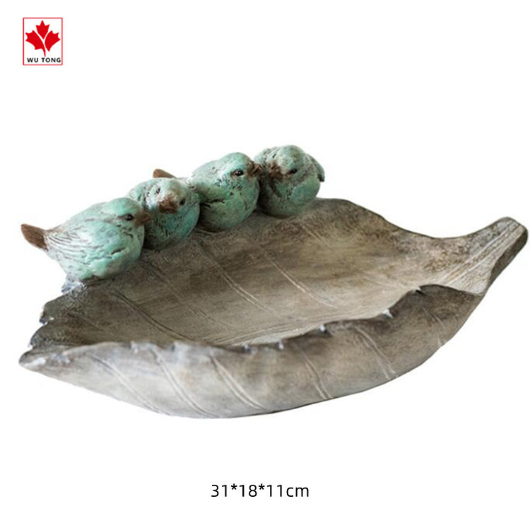 Creative Retro Bluebird Leaf Storage Plate Ornament Key Plate Bird Feeder Garden Decorative Bowl European Style Nostalgic Storage