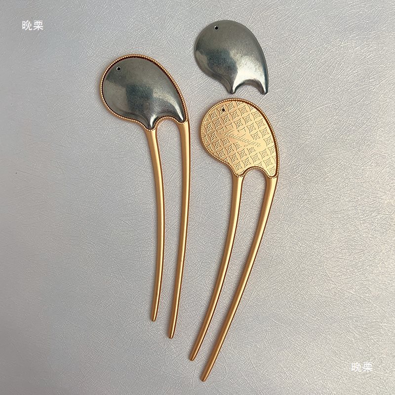 手工diy发簪宋锦贴布艺底胎小众手作发饰空托U型发钗复古盘发簪子|undefined