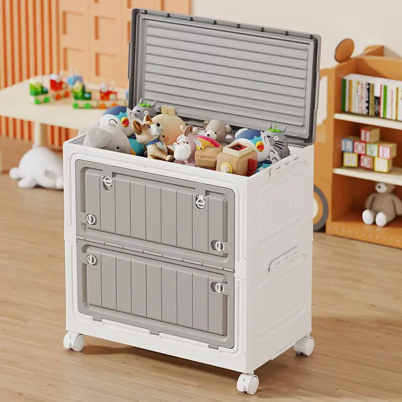 可折叠儿童玩具收纳箱客厅大容量储物柜整理带滑轮收纳神器杂物柜