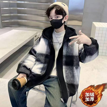 2025年新款中大童加绒外套秋冬季潮流时尚宽松儿童连帽外套简约