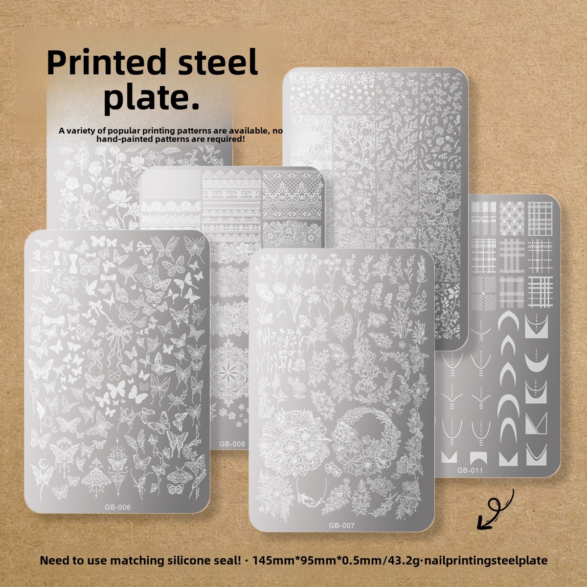 Nail Art Steel Plate Nail Art Plate Transfer Glue Steel Plate Butterfly Flower Lace French Plaid Printing Nail Art Tool