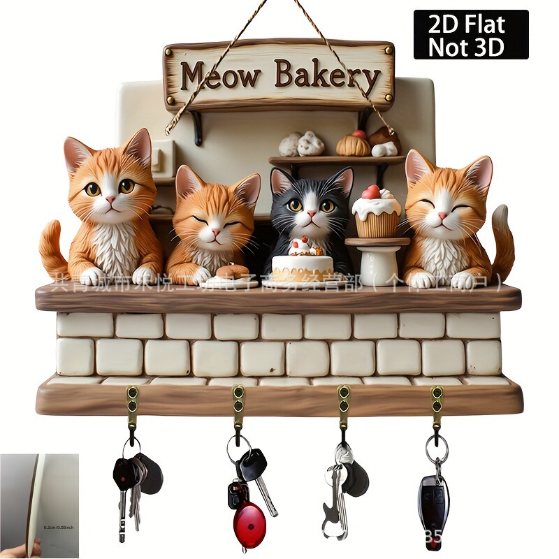 New Colorful Wooden Cabin Key Holder Flat Wooden Crafts Living Room Decoration Statue Key Holder