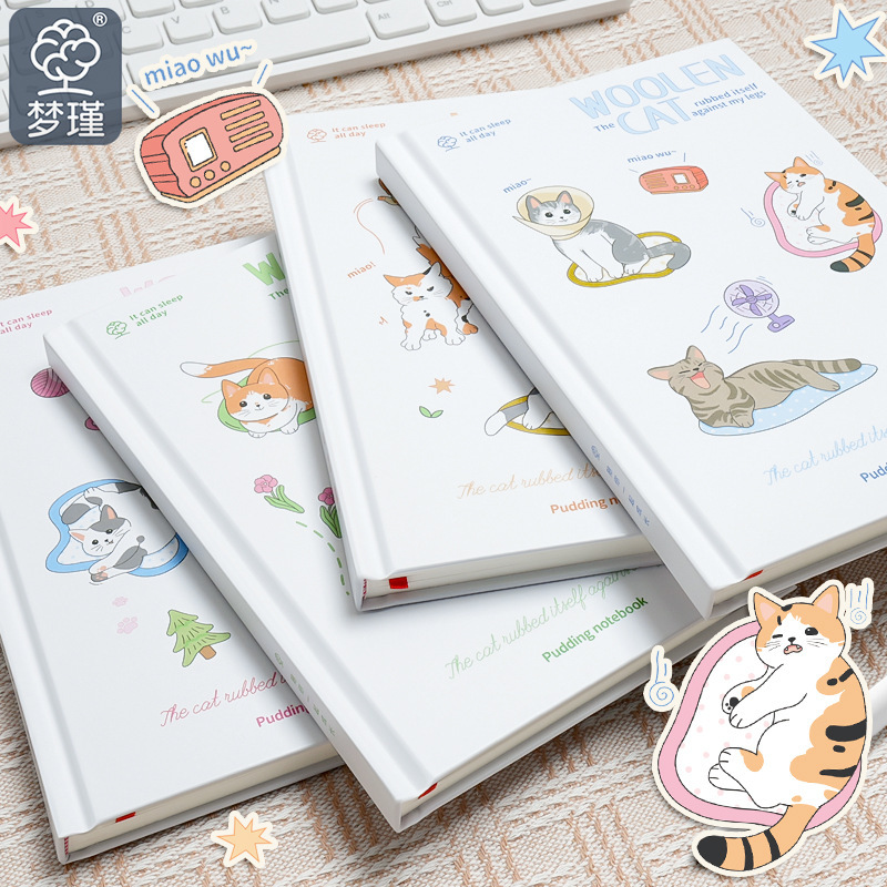 A5 Hard Shell Hardcover High Color Value Cute Cat Student Horizontal Line Journal Notebook