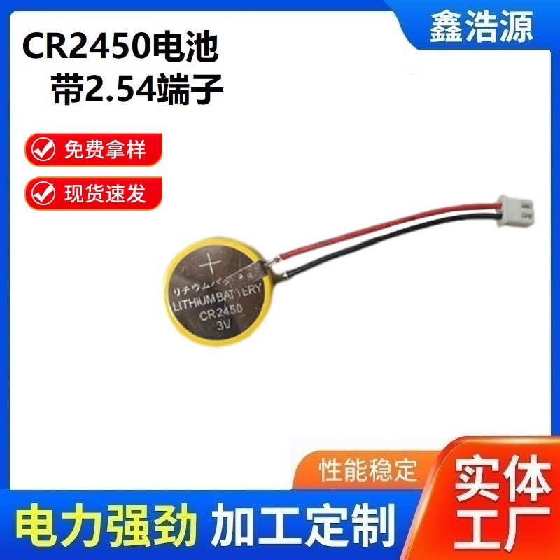 国产CR2450带2.54插头线电子标签3V智能水杯CR电池电池锂电池