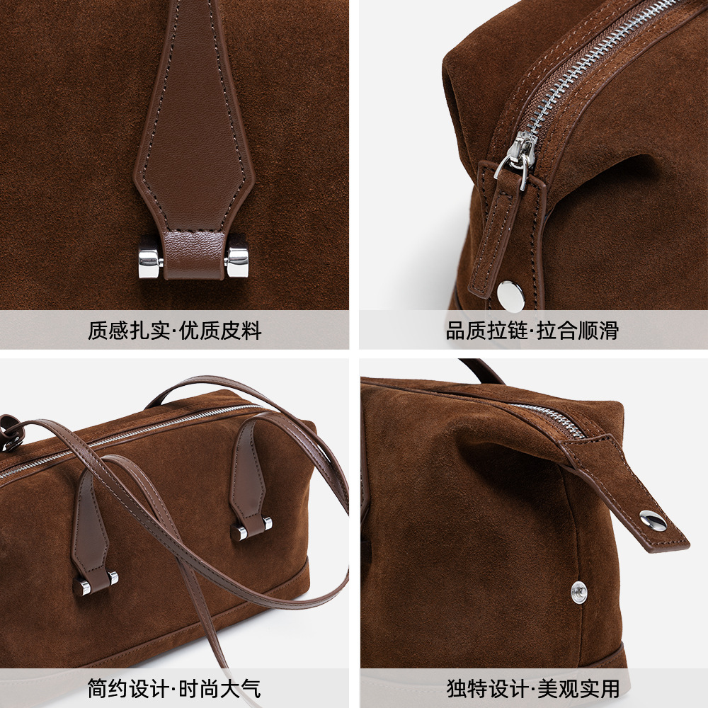 Commuter Matte Cowhide Tote Bag Women's Handbag Boston Retro Luxury Baguette Shoulder Underarm Bag - Thumbnail 4